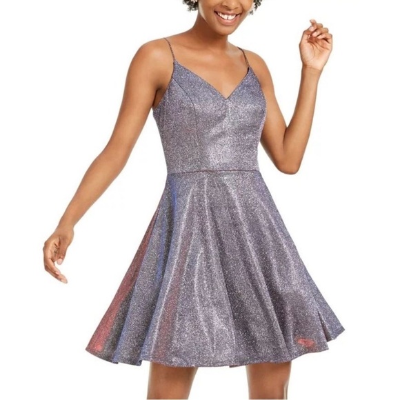 City Studios Juniors' Glitter Fit & Flare Dress Glitter Sparkle Purple Size 1 Sm - Picture 1 of 5